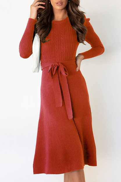 With Belt O Neck Sweater Dresses(5 Colors)