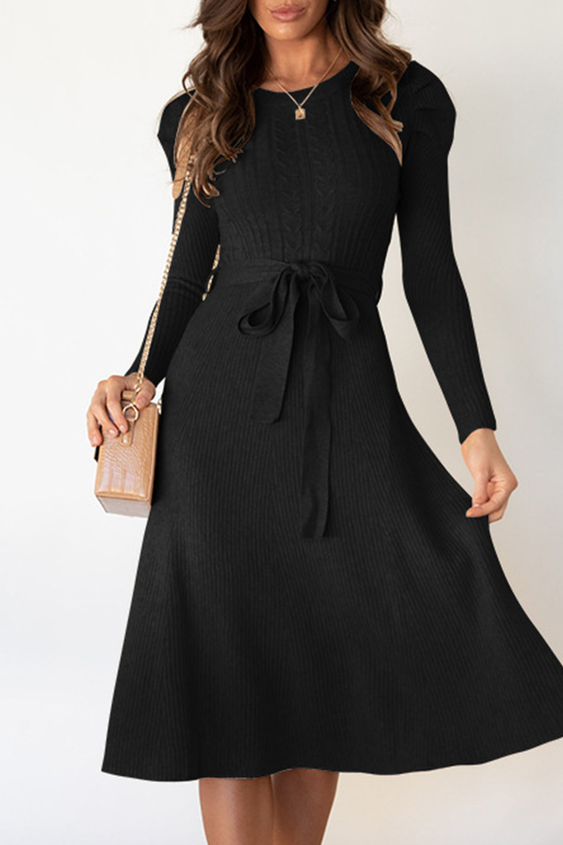 With Belt O Neck Sweater Dresses(5 Colors)