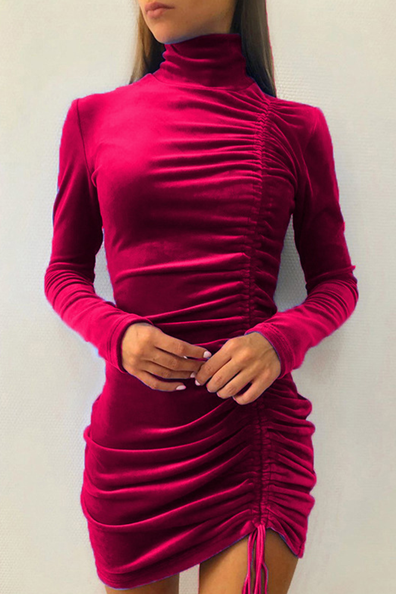 Patchwork Fold Half a Turtleneck Pencil Skirt Dresses(5 Colors)