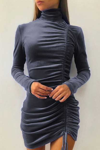 Patchwork Fold Half a Turtleneck Pencil Skirt Dresses(5 Colors)