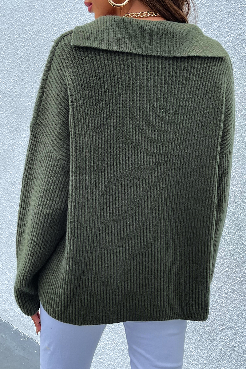 Patchwork Turndown Collar Tops Sweater（4 Colors）