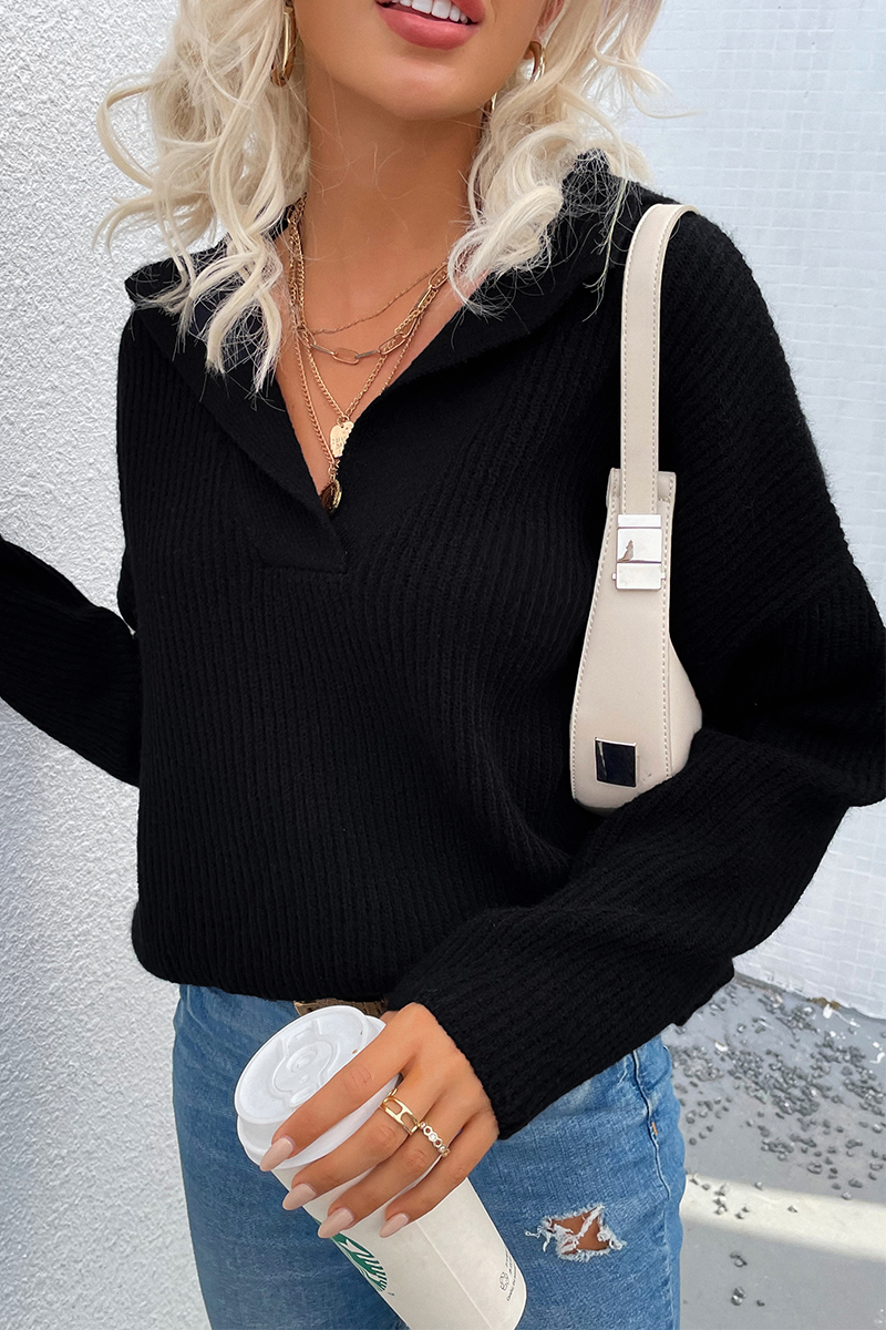 Patchwork Turndown Collar Tops Sweater（4 Colors）