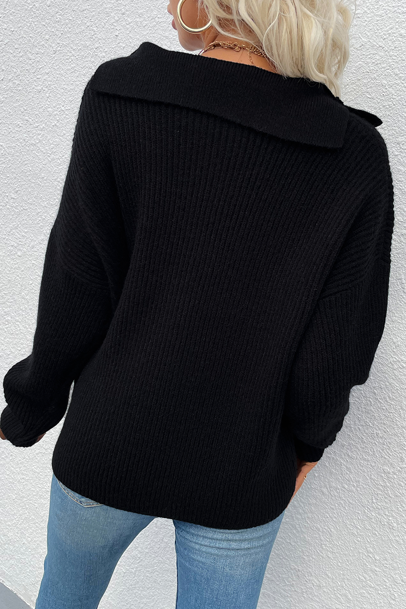 Patchwork Turndown Collar Tops Sweater（4 Colors）