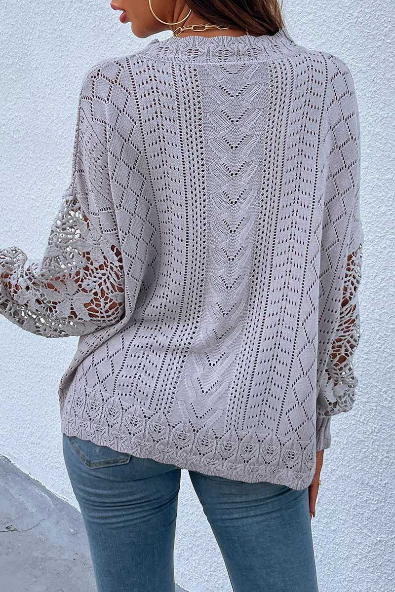 Lace Hollowed Out O Neck Tops Sweater(4 Colors)