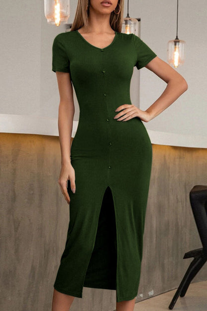 Slit V Neck Pencil Skirt Dresses