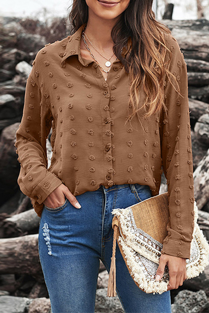 Patchwork Buckle Turndown Collar Blouses(6 Colors)