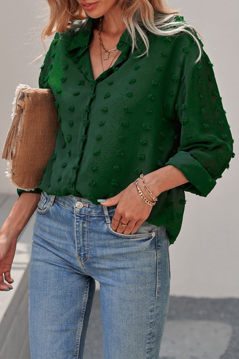 Patchwork Buckle Turndown Collar Blouses(6 Colors)