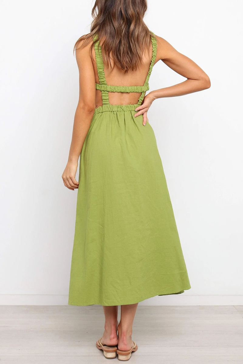 Backless O Neck Waist Skirt Dresses(4 Colors)