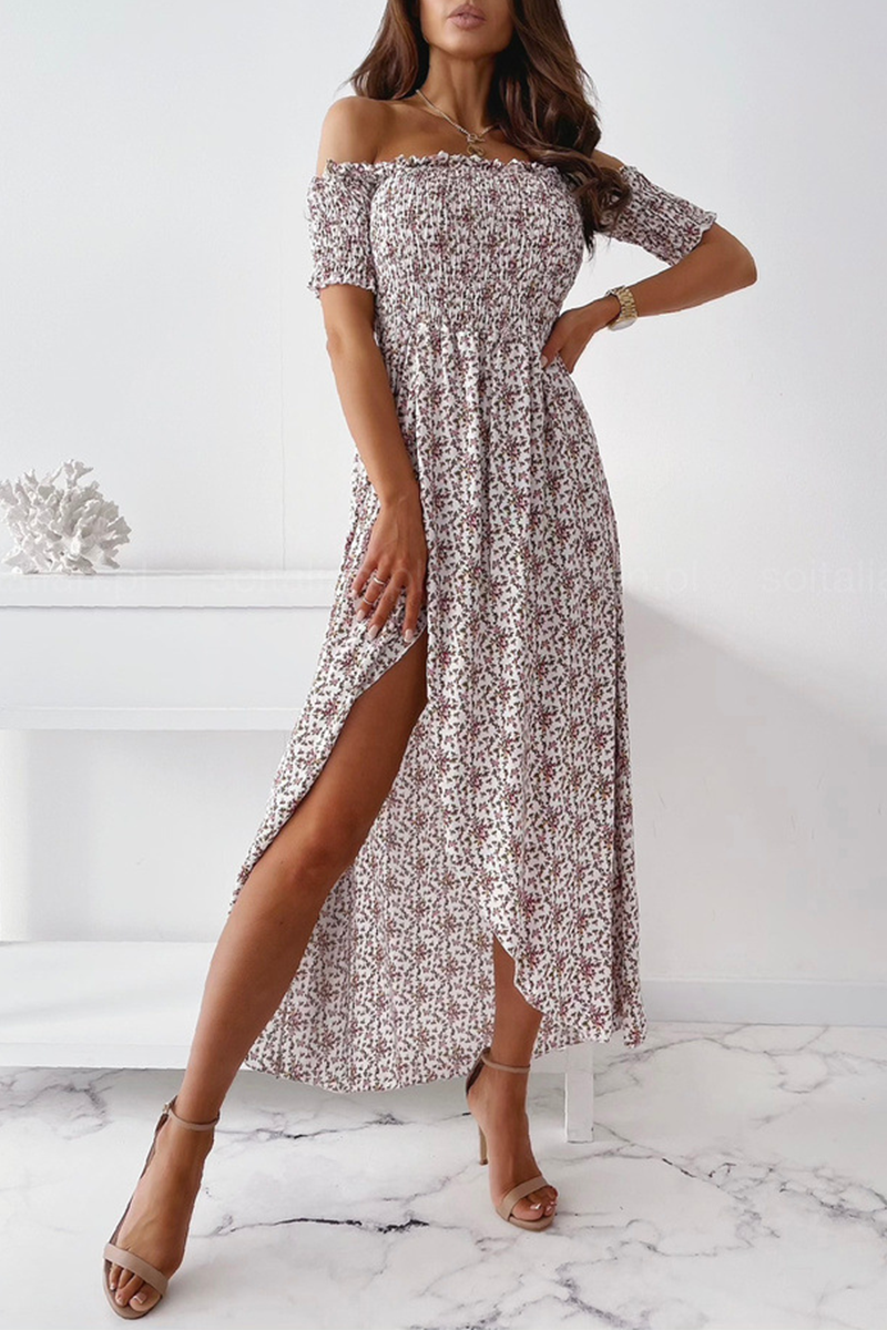 Slit Fold Off the Shoulder Waist Skirt Dresses(5 Colors)
