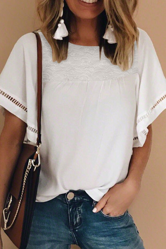 Lace Patchwork O Neck T-shirts