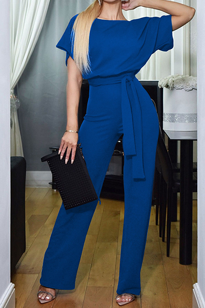 Patchwork Strap Design O Neck Straight Jumpsuits(7 Colors)