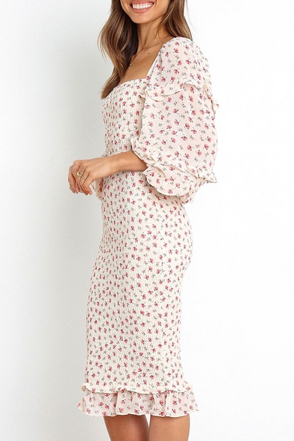 Flounce Square Collar Pencil Skirt Dresses