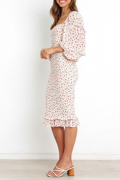 Flounce Square Collar Pencil Skirt Dresses