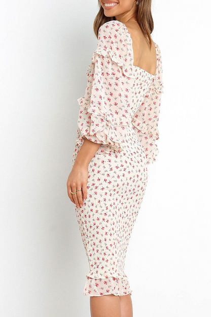 Flounce Square Collar Pencil Skirt Dresses