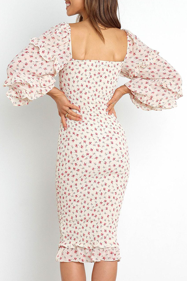 Flounce Square Collar Pencil Skirt Dresses
