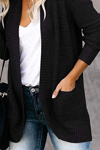 Split Joint Pocket V Neck Tops Sweater