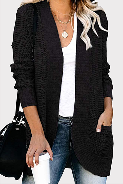 Split Joint Pocket V Neck Tops Sweater