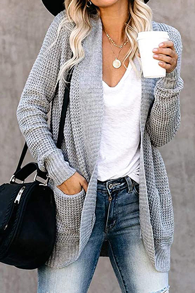 Split Joint Pocket V Neck Tops Sweater