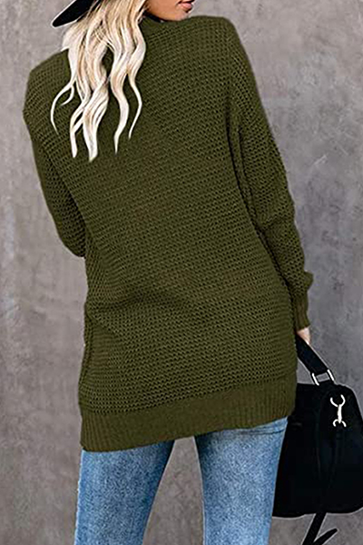 Split Joint Pocket V Neck Tops Sweater