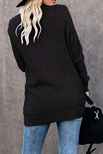 Split Joint Pocket V Neck Tops Sweater