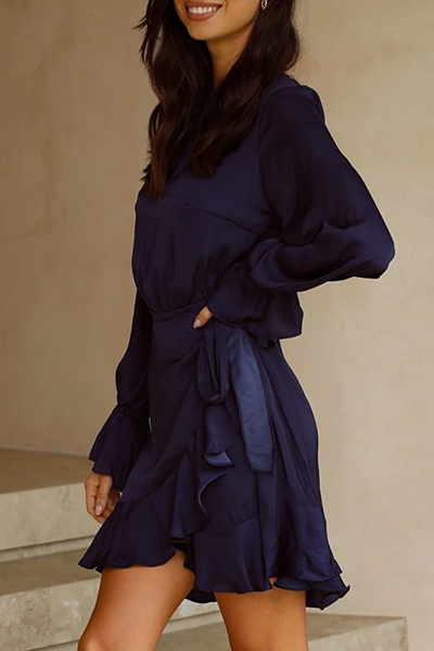 Patchwork Backless Flounce O Neck Waist Skirt Dresses