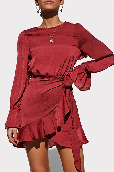 Patchwork Backless Flounce O Neck Waist Skirt Dresses