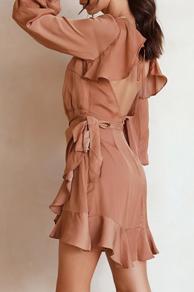 Patchwork Backless Flounce O Neck Waist Skirt Dresses