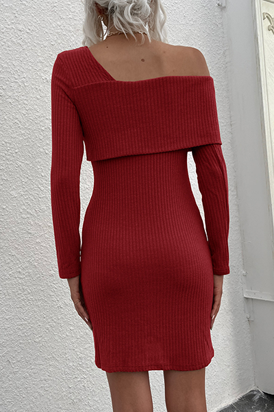 Patchwork Asymmetrical Collar Pencil Skirt Dresses