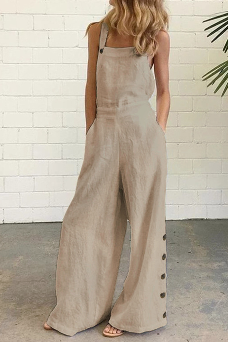 Buckle Square Collar Regular Jumpsuits(5 Colors)