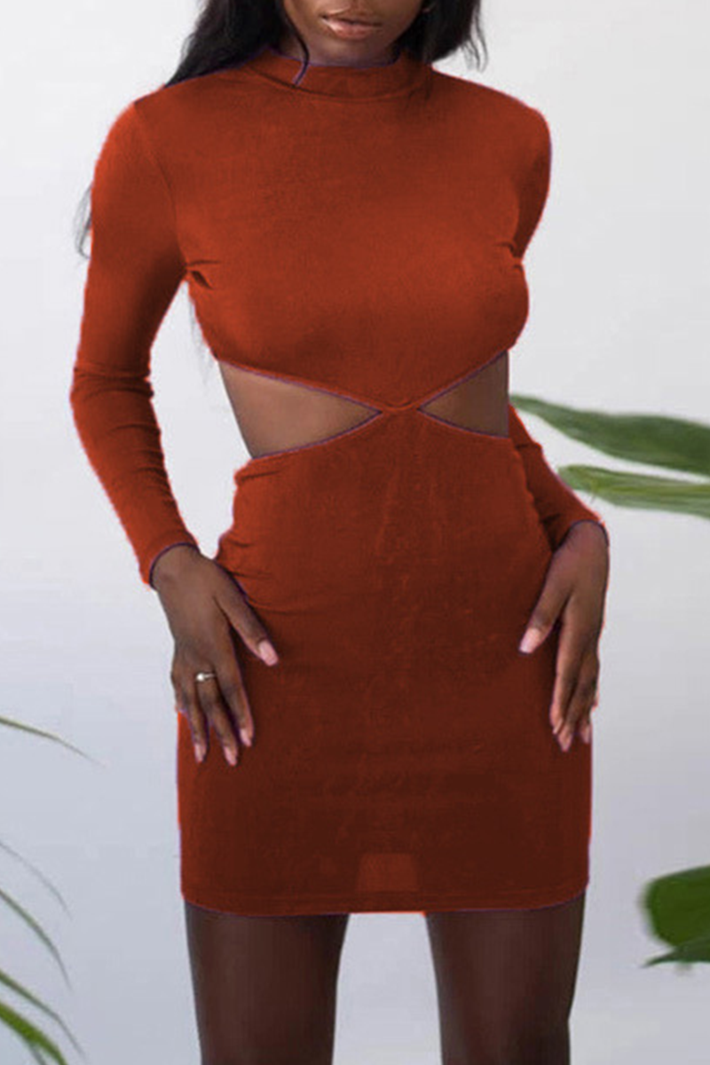 Hollowed Out Half a Turtleneck Pencil Skirt Dresses(8 Colors)