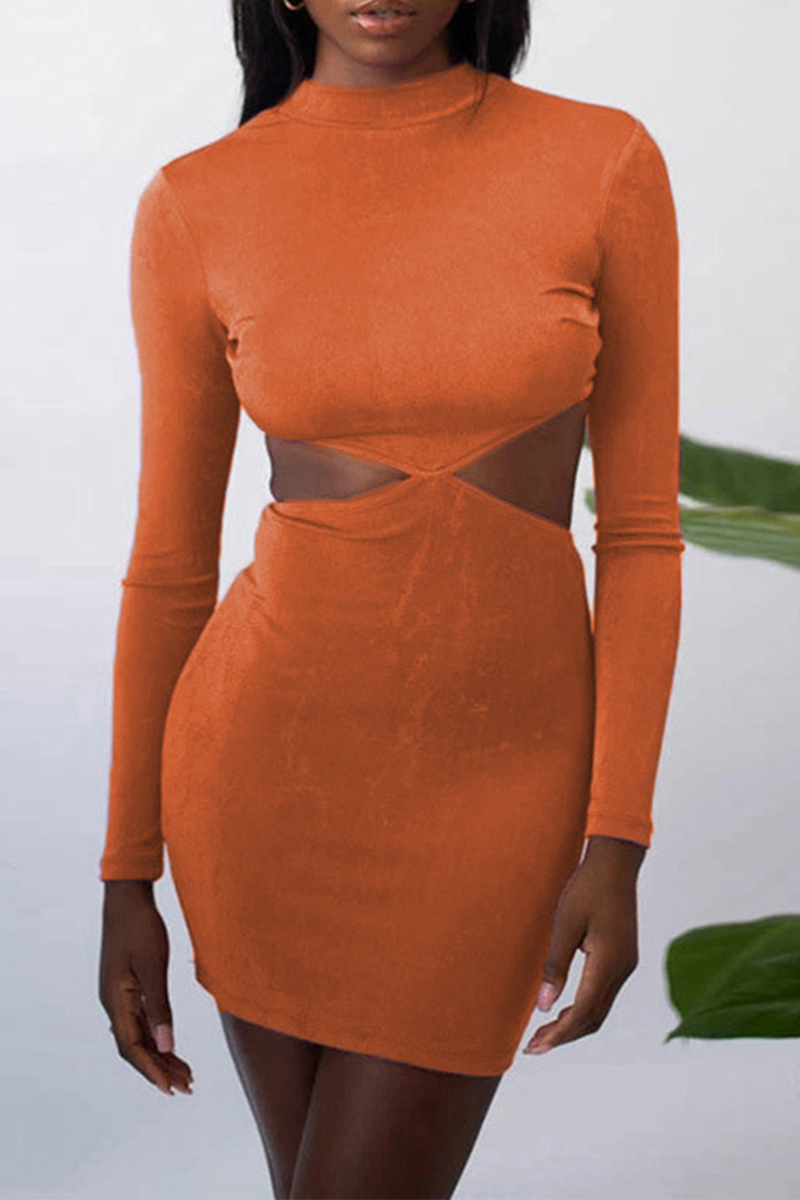Hollowed Out Half a Turtleneck Pencil Skirt Dresses(8 Colors)