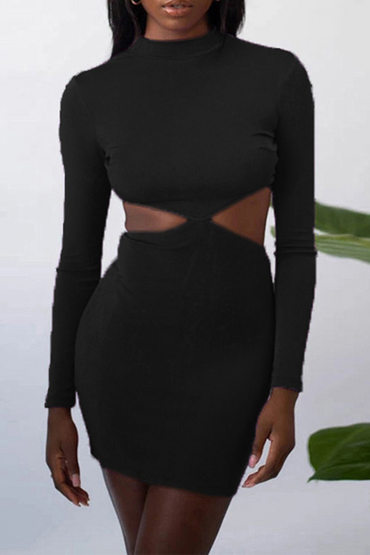 Hollowed Out Half a Turtleneck Pencil Skirt Dresses(8 Colors)