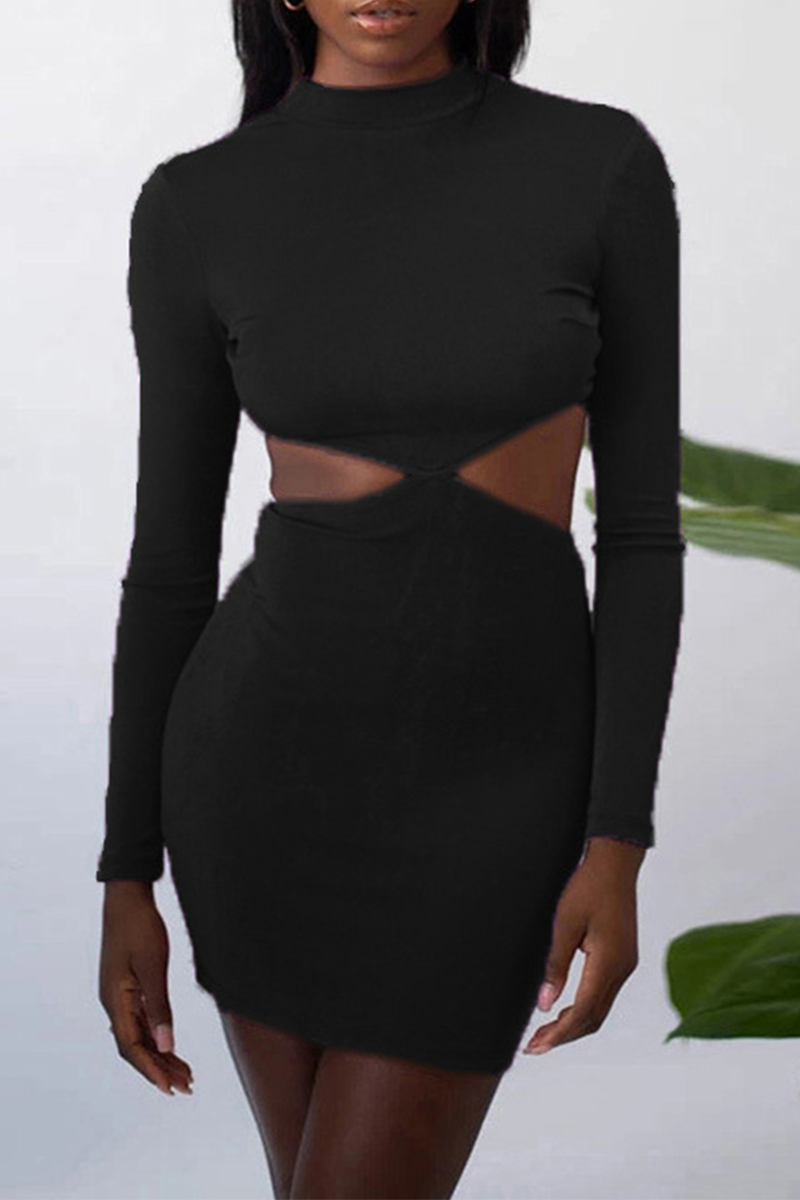 Hollowed Out Half a Turtleneck Pencil Skirt Dresses(8 Colors)
