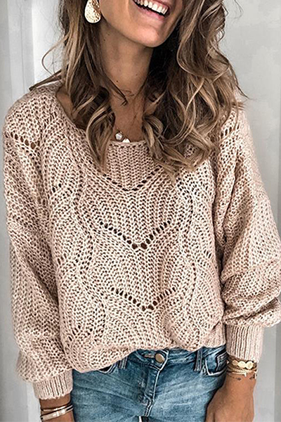 Hollowed Out Patchwork O Neck Sweaters(5 Colors)