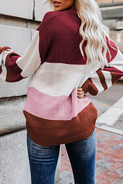 Striped Split Joint Contrast O Neck Tops Sweater