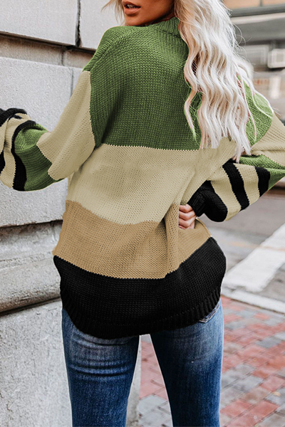 Striped Split Joint Contrast O Neck Tops Sweater