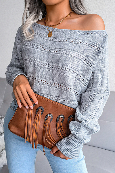 Pierced Split Joint Off the Shoulder Tops Sweater