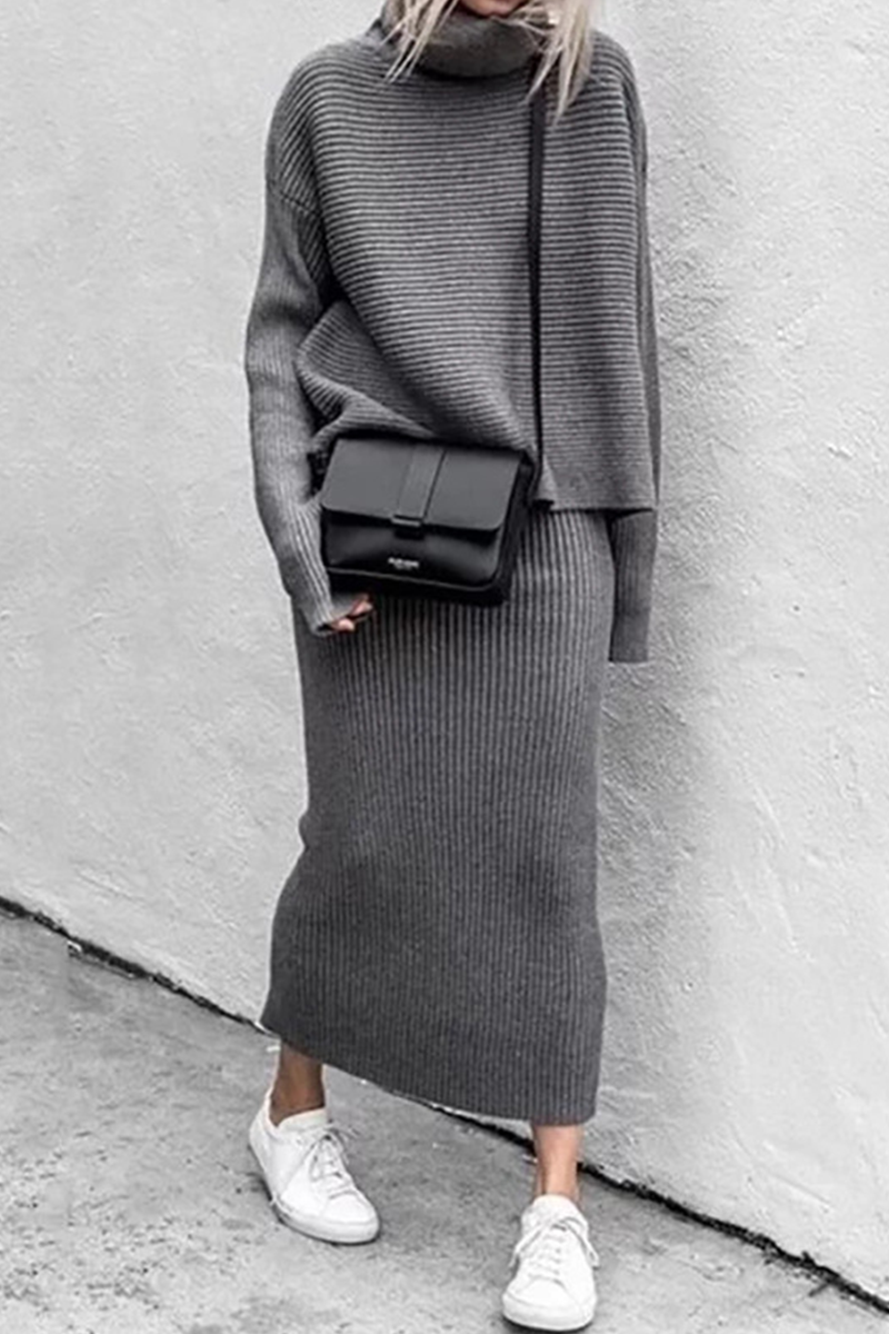 Split Joint Turtleneck Long Sleeve Two Pieces(5 Colors)