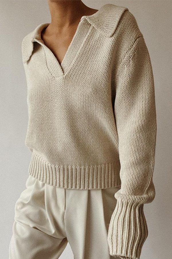 Patchwork Turndown Collar Sweaters(4 Colors)