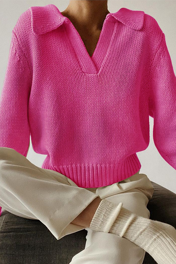 Patchwork Turndown Collar Sweaters(4 Colors)