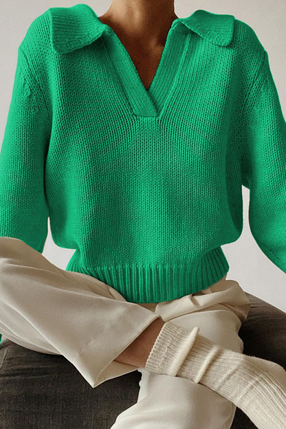 Patchwork Turndown Collar Sweaters(4 Colors)