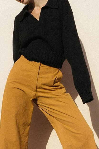 Patchwork Turndown Collar Sweaters(4 Colors)