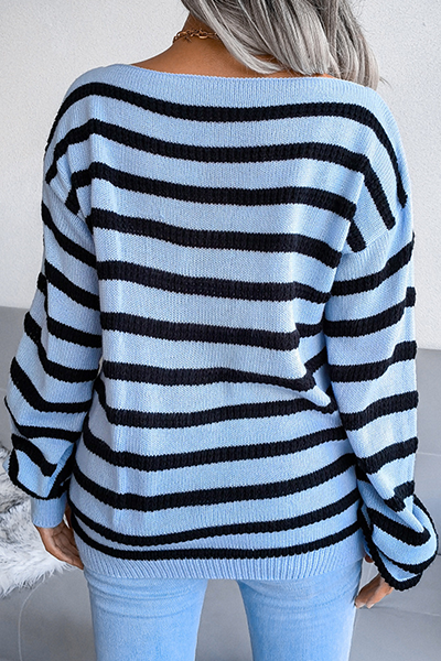 Striped Patchwork Contrast Off the Shoulder Sweaters(3 Colors)
