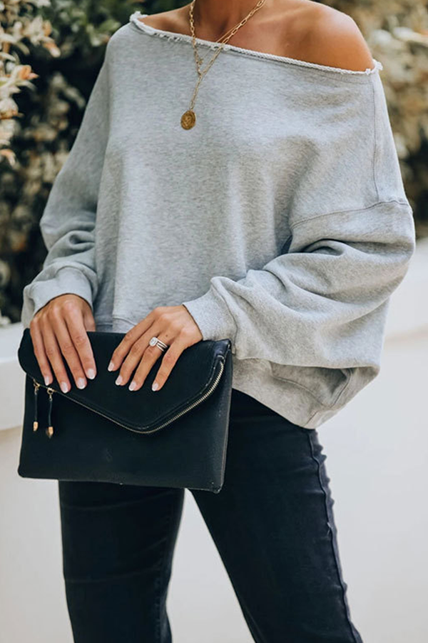 Patchwork Fold Off the Shoulder Hoodies