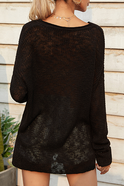 Draw String Basic V Neck Tops Sweater