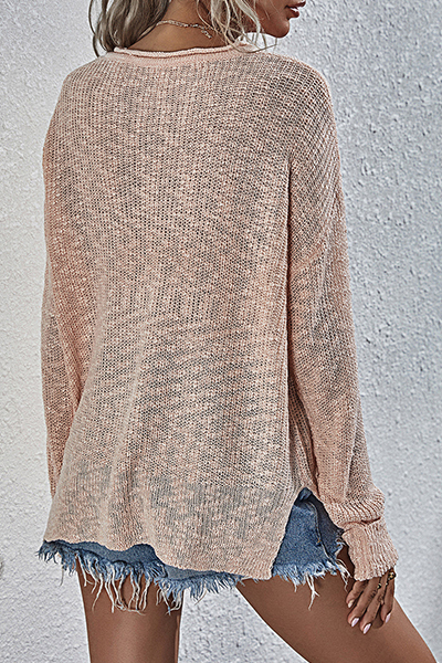 Draw String Basic V Neck Tops Sweater