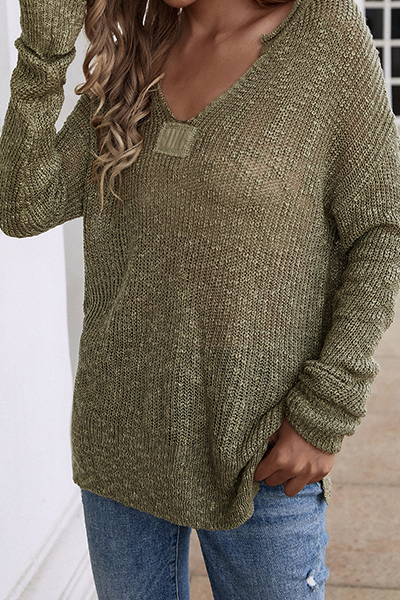 Draw String Basic V Neck Tops Sweater