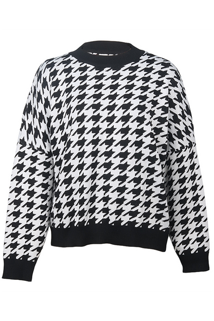 Street Geometric Patchwork Contrast O Neck Sweater(3 Colors)