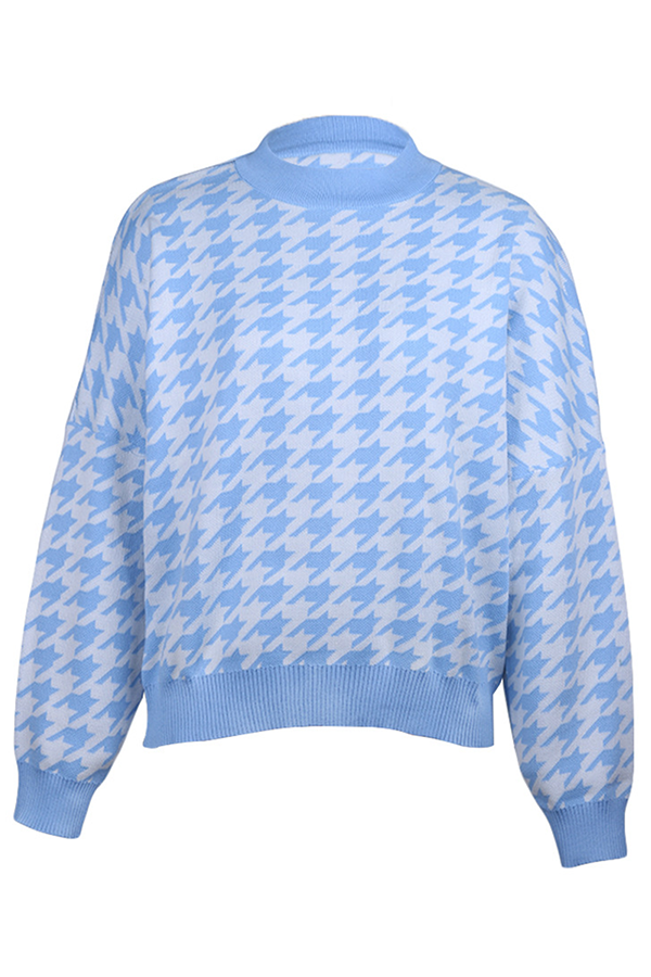 Street Geometric Patchwork Contrast O Neck Sweater(3 Colors)