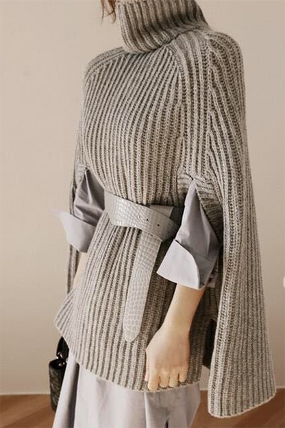 Street Split Joint Turtleneck Tops Sweater (without Belt)